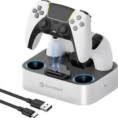 Stacion karikimi GameSir ZHP501 për PS5 DualSense, dy kontrollorë, USB-C, bardh e zi