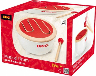 Lodër daulle BRIO Toddler 30181, druri, muzikore, e bardhë e kuqe