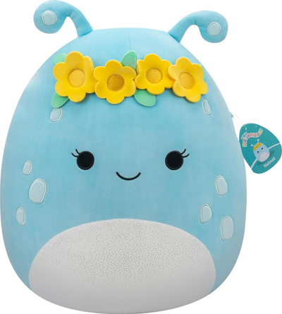 Lodër pelushi Squishmallows Natnat, 16", alien blu pastel, me kurorë me lule