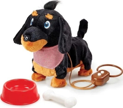 Loje qenush interaktiv Pitter Patter Pets Wiggle Jiggle Dachshund, me telekomandë, prej pelushi, i zi