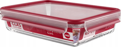 Enë ruajtëse Emsa Clip&amp;Close Glass, 1.3L, qelq, e kuqe
