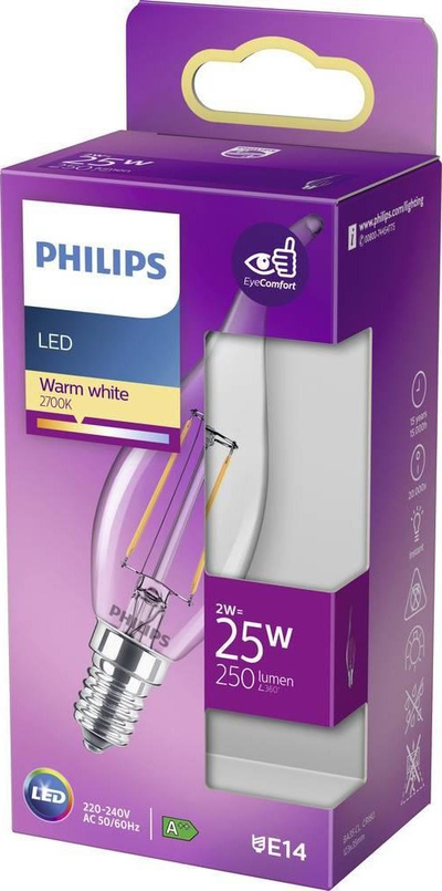 Llampë LED Philips 76319000, në formë qiri, E14, 2W = 25W, dritë e ngrohtë