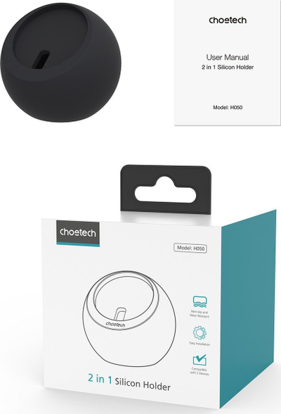 Mbajtëse magnetike CHOETECH H050, 2 me 1 për iPhone dhe Apple Watch, silikoni, e zezë
