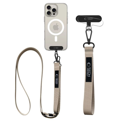 Rrip telefoni Tech-Protect C6S Rope Crossbody, i rregullueshëm, komplet 2 më 1, bezhë