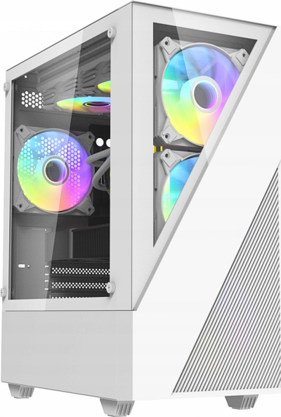 Kuti kompjutri gaming Captcha, ATX, me ventilatorë RGB, e bardhë