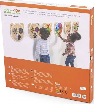 Lodër druri për mur Viga Wall Toy Track Ball, edukative me top çeliku, 30 x 30 cm, ngjyrë druri