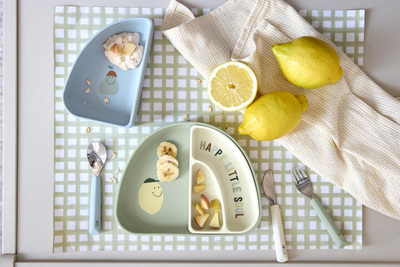 Set takëmesh për fëmijë Lässig Happy Fruits Lemon, 3 pjesë, doreza silikoni, shumëngjyrësh