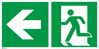 Shenjë emergjence ANRO “Direction to exit left and straight”, vetëngjitëse, 150 x 300mm, jeshile