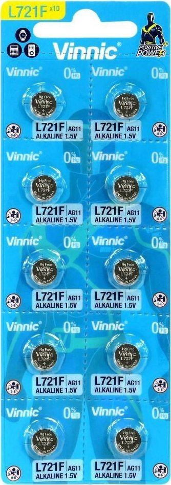 Батерија-монета Vinnic L721F G11 AG11 LR58, 1.5V, пакување 10 парчиња