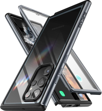 Kapak telefoni SUPCASE Edge XT për Samsung Galaxy S23 Ultra, me xham mbrojtës ekrani, transparent me kornizë të zezë