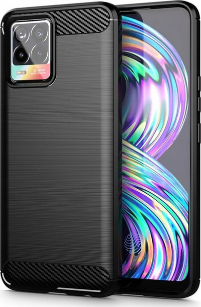 Mbrojtëse telefoni Forcell Carbon për Realme 8, me foli mbrojtëse, e zezë
