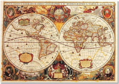 Сет картонски честитки Old World Note Cards, 14 карти 15 пликови, дизајн античка мапа, слонова коска