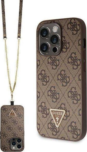 Kuti mbrojtëse Guess GUHCP14LP4TDSCPW për iPhone 14 Pro, hardcase crossbody, print 4G, kafe