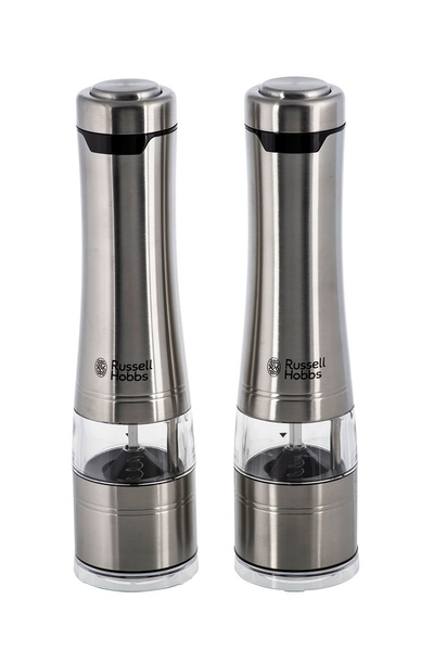 Set mulli elektrik për kripë dhe piper Russell Hobbs 23460-56, me bateri, çelik inox, argjendtë