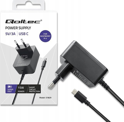 Полнач Qoltec 51829 USB C, 15W 5V 3A, црн