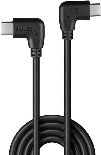 Kабел USB C Lindy 0.5m, USB 2.0, агол 90°, црн