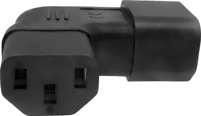 Adapter energjie DINIC C13 në C14, kënd 90° djathtas, i zi