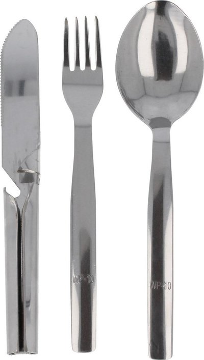 Set bestekësh Mil-Tec Tourist Three Piece, 3 pjesë, çelik inox, argjendtë