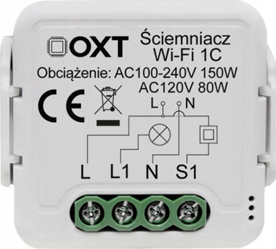 Kontrollues drite WiFi Tuya OXT SWT24, një kanal, app Android / iOS, i bardhë