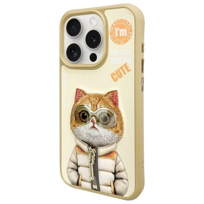 Mbulesë telefoni Nimmy Cool&amp;Cute 2.0 Cat për iPhone 15 Pro 6.1", me mace të qëndisur, bezhë