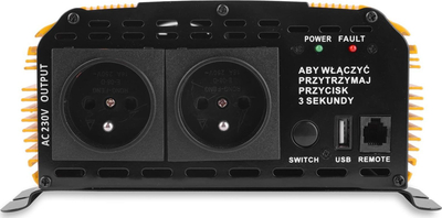 Invertor Volt Sinus Plus 12V 230V, 1000W 1500W, port USB, i verdhë