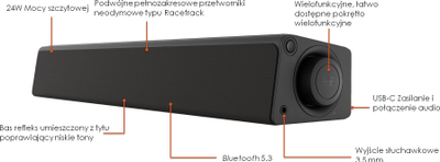 Soundbar Creative Stage SE MINI, Bluetooth 5.3, USB-C, i zi