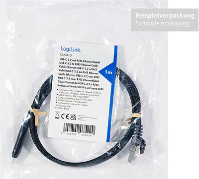 Kabëll rrjeti LogiLink CU0412, USB-C në RJ45, Cat6, 2 m, i zi