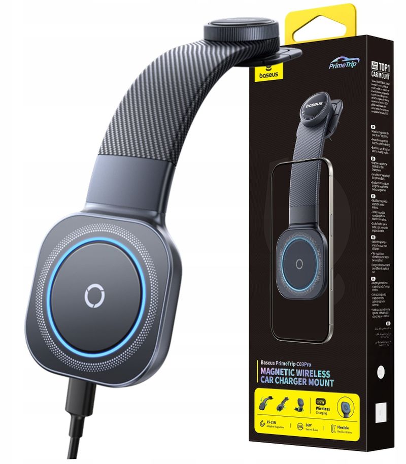 Mbajtëse telefoni për veturë Baseus PrimeTrip C03Pro, magnetike, karikim wireless 15W, e zezë