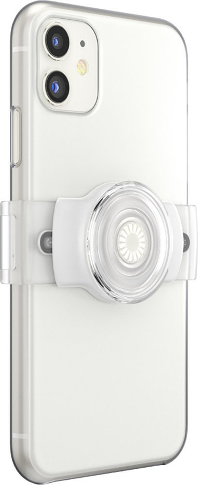 Mbajtëse telefoni Popsockets PopGrip Slide Stretch Clear on White, rrëshqitëse, e tejdukshme, e bardhë