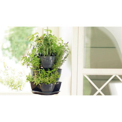 Vazo lulesh Prosperplast Coubi me 3 nivele, 29.5 cm, plastike, grafit
