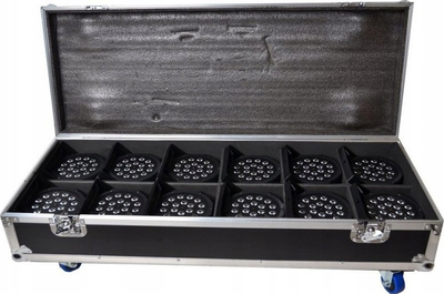 Kuti transporti Case4me për LED Flat PAR, 12 copë, me rrota, e zezë