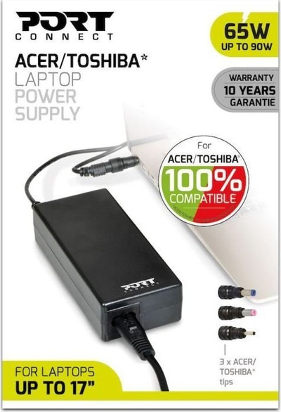 Karikues laptopi Port Designs ACTO 900093, 65W, për Acer dhe Toshiba, ngjyrë e zezë