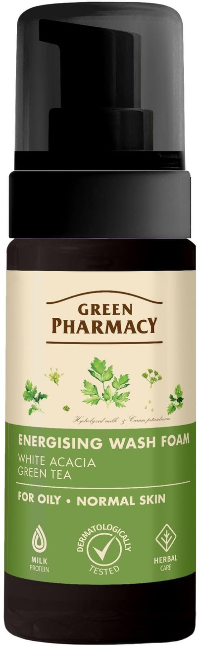 Пена за миење лице Green Pharmacy Energising Wash Foam, за мрсна и нормална кожа, 150 ml