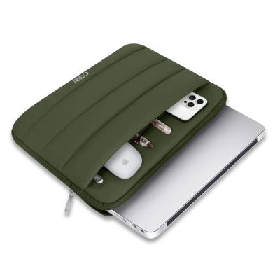 Këllëf laptopi Tech-Protect Fluffy, 13-14", me pelush brenda, jeshile ushtarake
