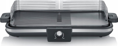 Grill elektrik për tavolinë Severin PG 8564, pllaka Plancha, termostat i rregullueshëm, i zi me inox