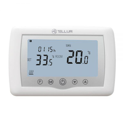 Termostat inteligjent WiFi Tellur, programim javor, ekran LCD, i bardhë