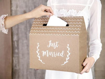 Kuti kartolinash dasme Ginger Ray Just Married, 30 cm, karton kraft, kafe