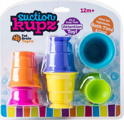 Set gotash me thithëse silikoni Fat Brain Toys Suction Kupz, 6 copë, 12m+, shumëngjyrëshe