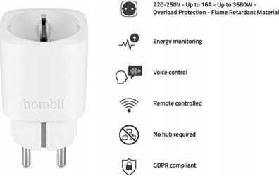 Prizë inteligjente Hombli Smart Socket, Wi-Fi, Schuko, e bardhë