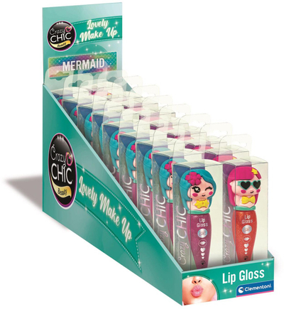 Set kozmetik për fëmijë Clementoni Crazy Chic Mermaid Lip Gloss, lip gloss me shkëlqim, motive sirenash, shumëngjyrësh