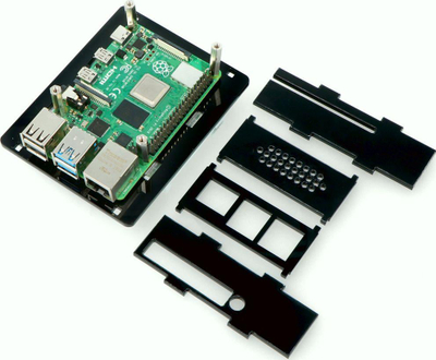 Kuti mbrojtëse Gravlaser Box V2 për Raspberry Pi 4B, montim në shinë DIN 50 mm, akrilik transparent i zi