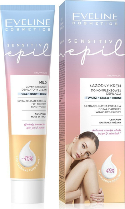 Krem depilimi Eveline Cosmetics Sensitive Epil Ultra Delicate, për fytyrë, trup edhe bikini, për lëkurë të ndjeshme