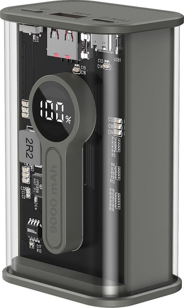 Powerbank Gembird Transparent, 9000mAh, 2x USB, i zi