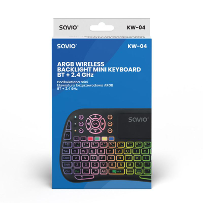 Tastierë e vogël wireless Savio KW-04, ARGB, me touchpad, e zezë