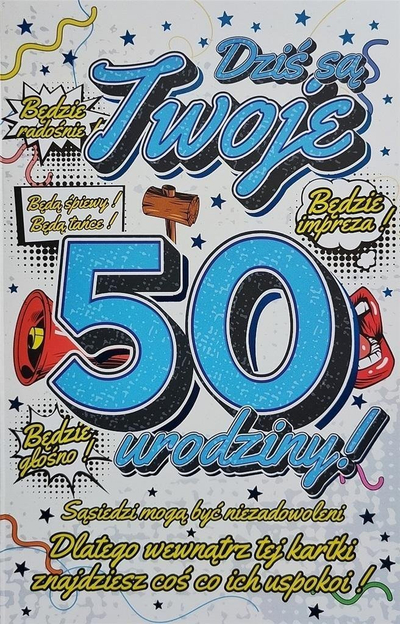 Картичка за роденден Јеку Birthday Card with Hanger 50, со закачалка за врата, со плик, повеќебојна