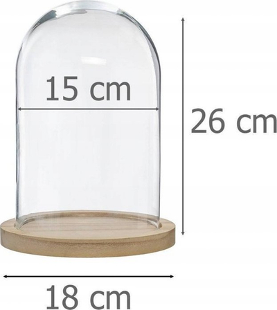 Декоративна купа Atmosphera Glass and Wood Bell Jar, 26cm, транспарентна