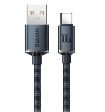 Kabull USB Baseus Crystal Shine, USB A në USB C, 2 m, 100 W, i zi