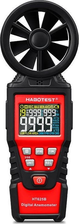 Anemometër dixhital Habotest HT625B, matje shpejtësie ere, ekran me ngjyra, i kuq e zi