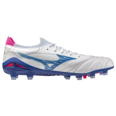 Këpucë futbolli Mizuno Morelia Neo IV Beta Elite FG, për fushë me bar natyral, të bardha me turkeze dhe rozë