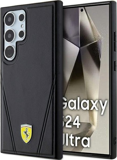 Kapak telefoni Ferrari Stamp V Line me MagSafe për Galaxy S24 Ultra, i fortë, i zi